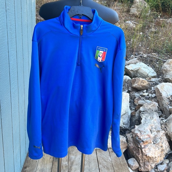 FIGC Italia 1/4 zip Soccer Oversized Long Sleeve Pullover Puma Jersey Hi Collar - Picture 3 of 14